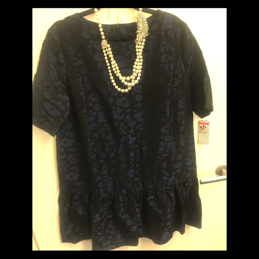 Helene Berman Blue black drop waist ruffle dress